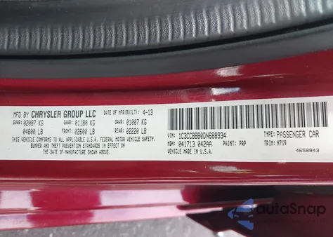 2013 Chrysler 200 Touring из США, поврежденный, VIN 1C3CCBBB0DN688934